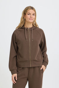 FRANSA Priya Full Zip Hooded Top - Brown