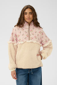 CULTURE Aiko Teddy Fleece Floral Half Zip Top - Pink