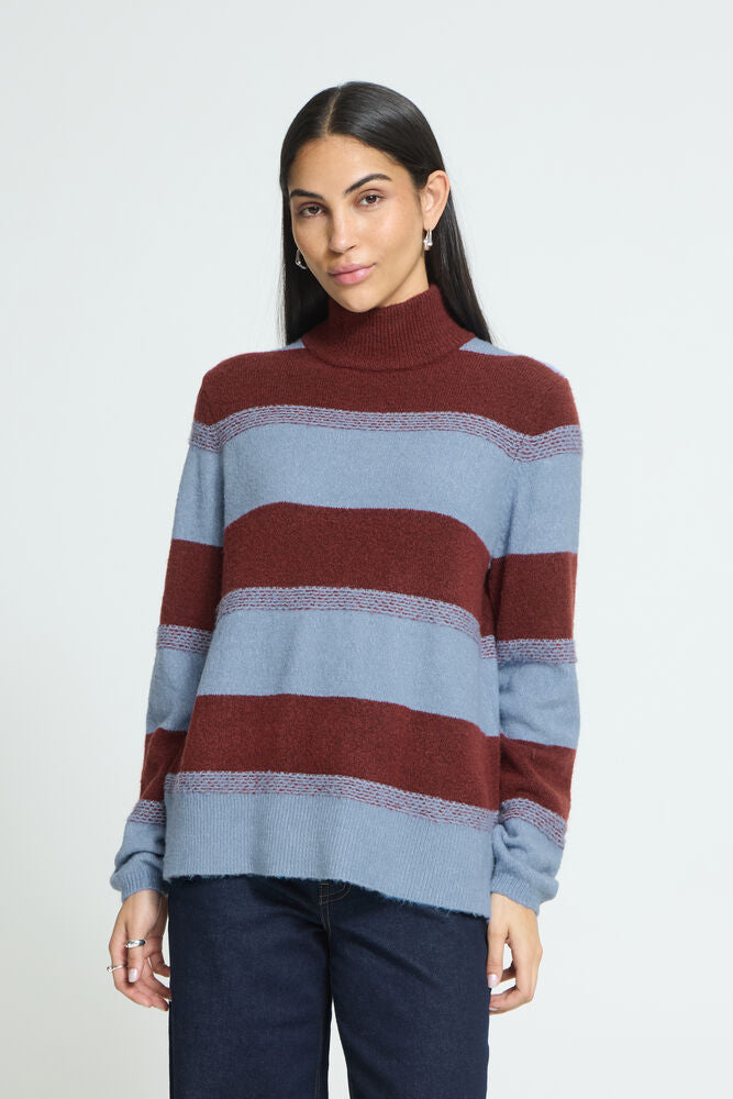 ICHI Edeen Long Sleeve Jumper - Brown Stripe