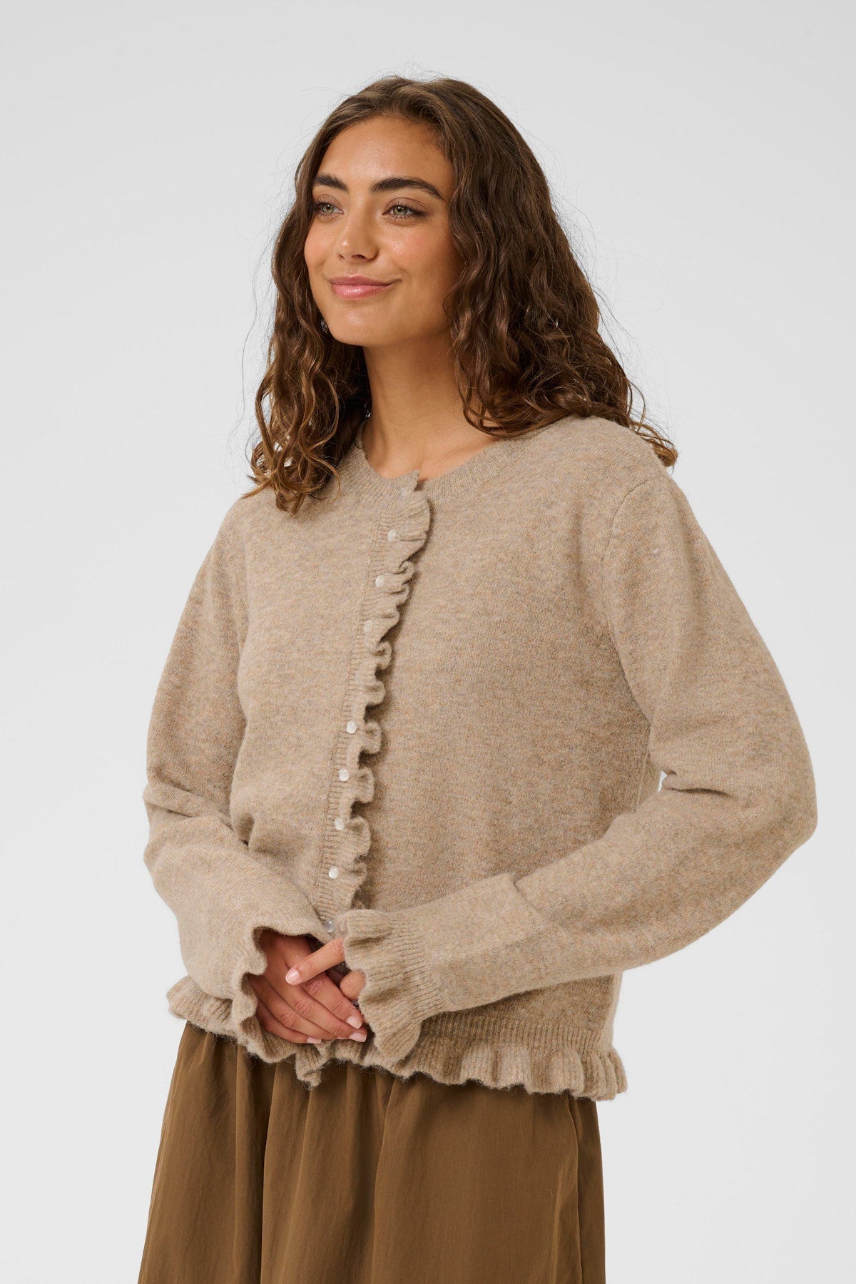 CULTURE Julietta Ruffle Cardigan - Beige