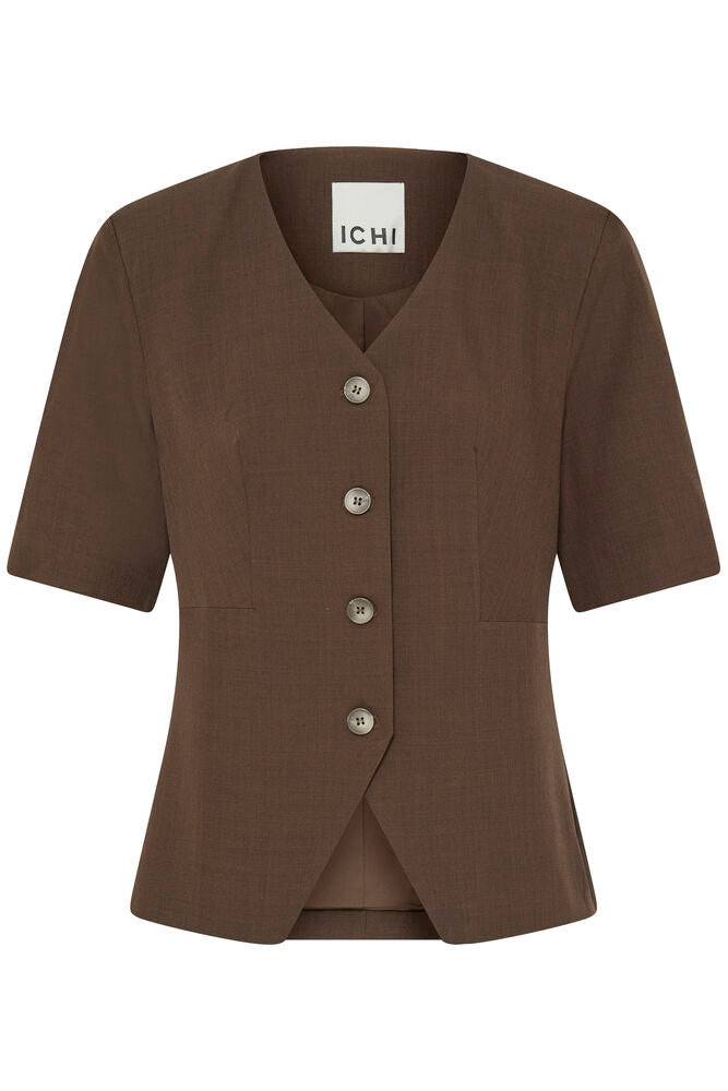 ICHI Fava Short Sleeve Blazer - Brown