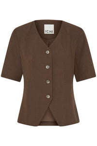 ICHI Fava Short Sleeve Blazer - Brown