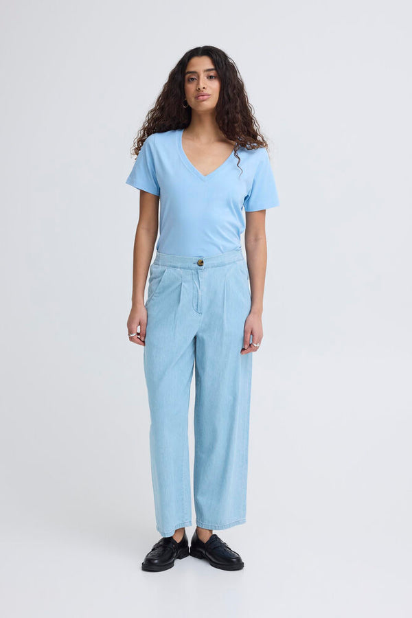 ICHI Barcy Carrot Leg Pants - Light Blue