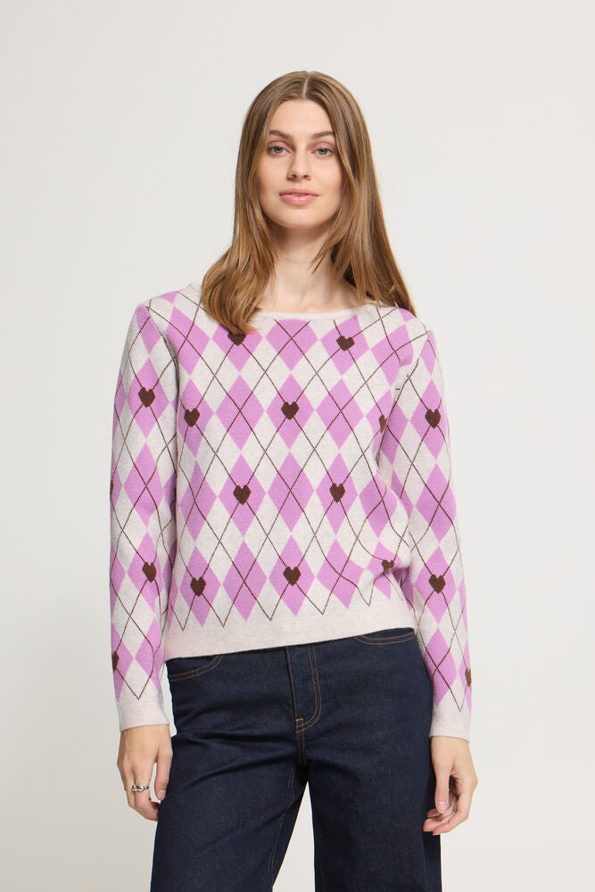 ICHI Brielle Jumper - Pink Argyle