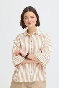 FRANSA Phebe Stripe Shirt - Brown/Cream
