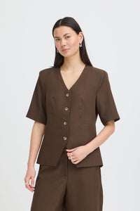 ICHI Fava Short Sleeve Blazer - Brown