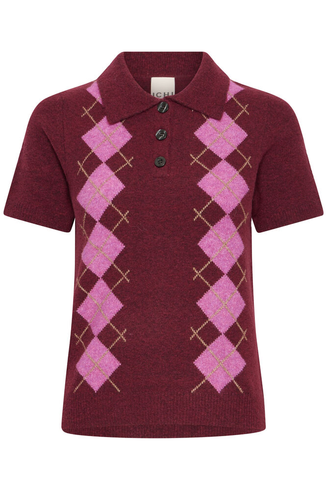 ICHI Dasila Short Sleeve Polo Sweater - Red