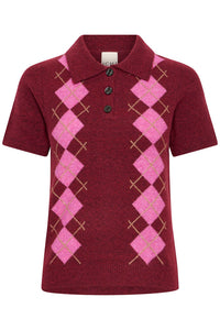 ICHI Dasila Short Sleeve Polo Sweater - Red
