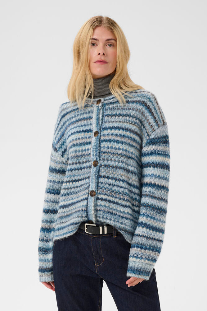 CULTURE Hazel Striped Cardigan - Blue Melange