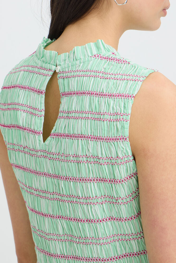 ICHI Locy Stripe Midi Dress - Green/Pink