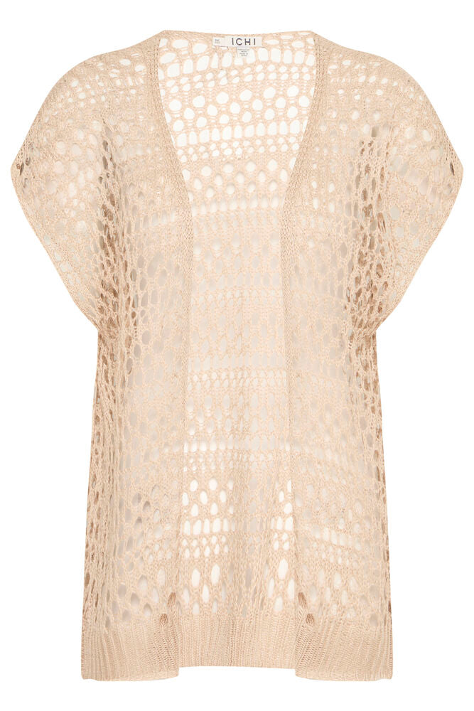 ICHI Laurin Knited Short Sleeve Kimono - Tan