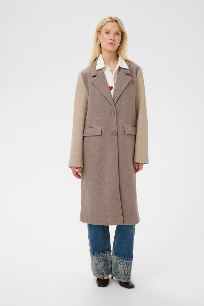 CULTURE Rivala Palona Colour-block Long Coat - Dune