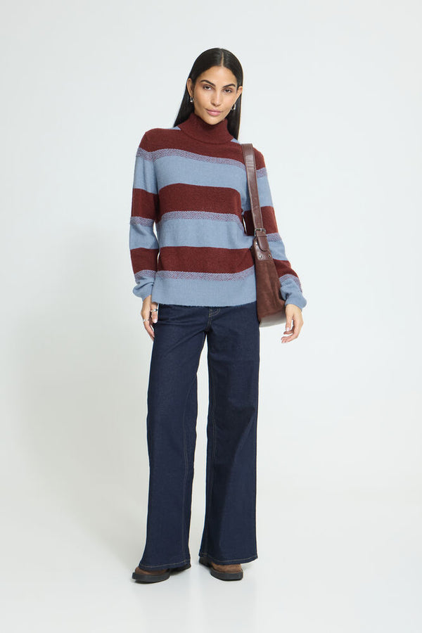 ICHI Edeen Long Sleeve Jumper - Brown Stripe