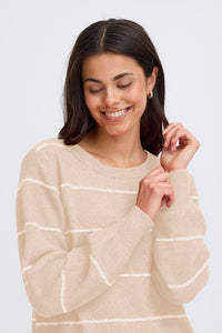 FRANSA Kendra Striped Jumper - Taupe/Cream