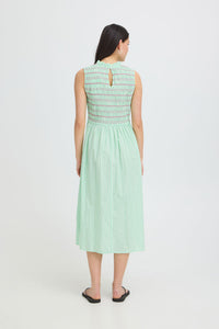 ICHI Locy Stripe Midi Dress - Green/Pink