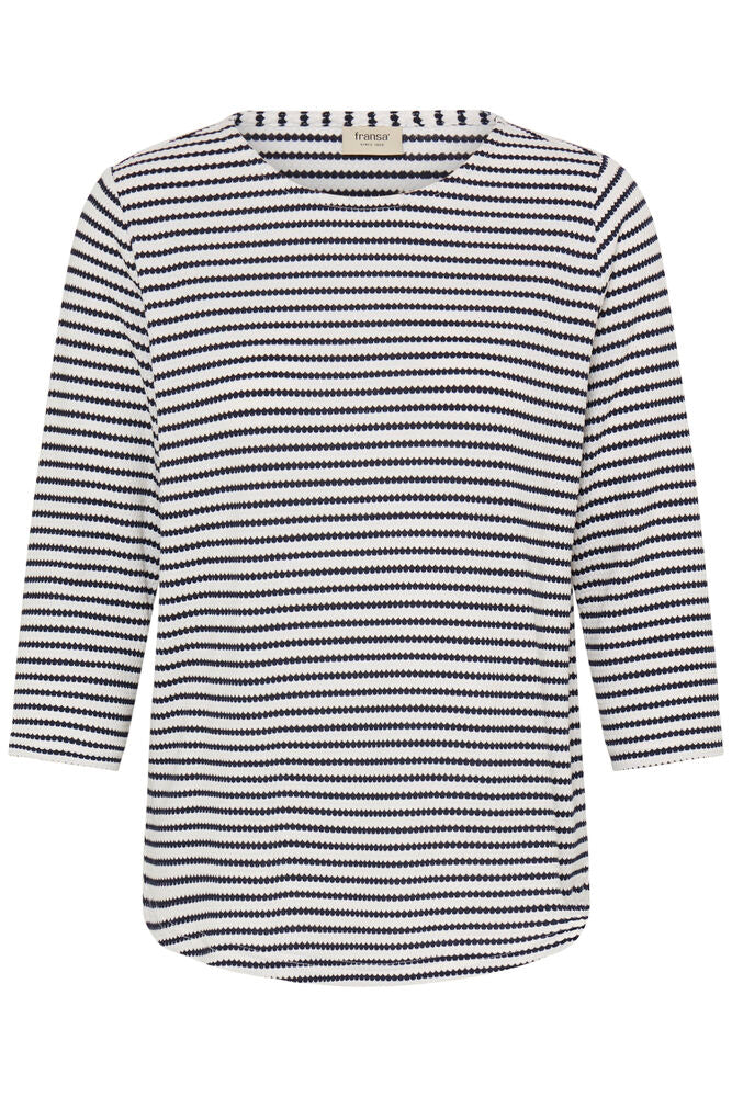 FRANSA Jade Striped 3/4 Sleeve Top - Navy