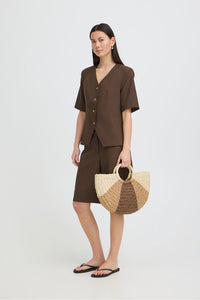 ICHI Fava Short Sleeve Blazer - Brown