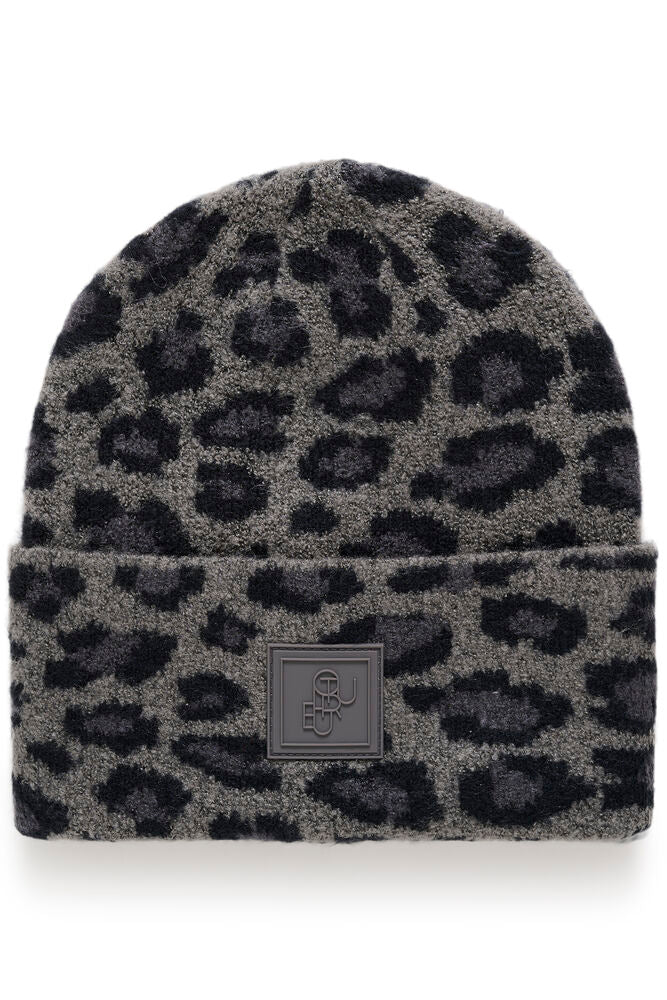 CULTURE Merva Beanie Hat - Grey Leopard