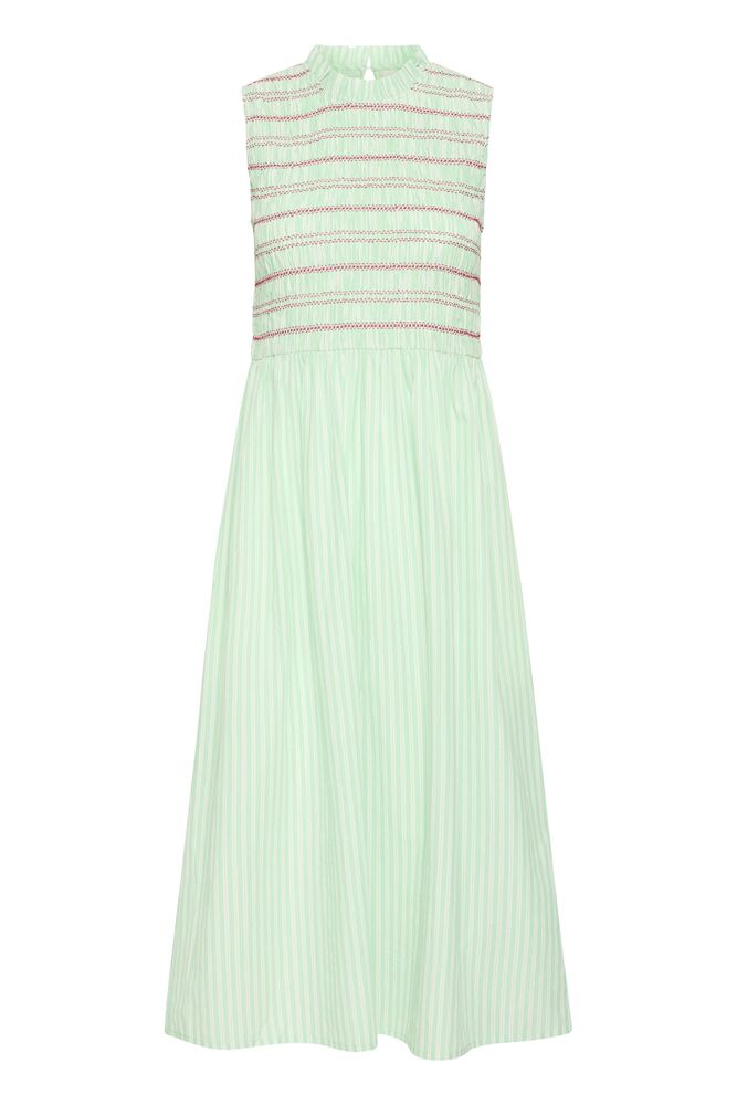 ICHI Locy Stripe Midi Dress - Green/Pink