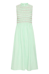 ICHI Locy Stripe Midi Dress - Green/Pink
