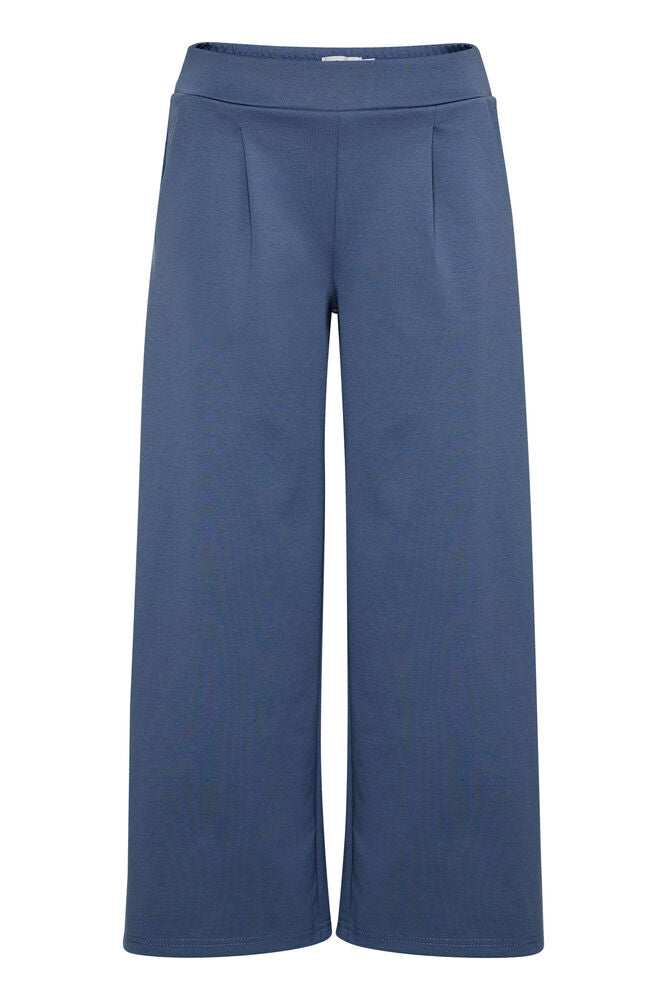 ICHI Kate Wide Cropped Leg Trousers - Blue Mirage