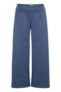 ICHI Kate Wide Cropped Leg Trousers - Blue Mirage