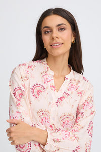 FRANSA Kalia Floral V-Neck Blouse - Pink Print