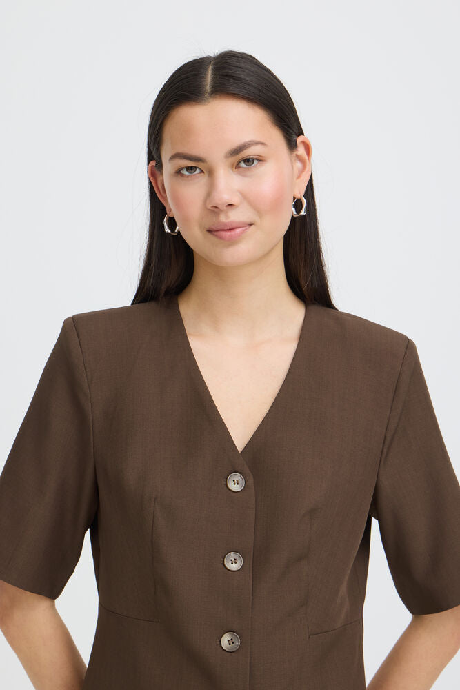 ICHI Fava Short Sleeve Blazer - Brown