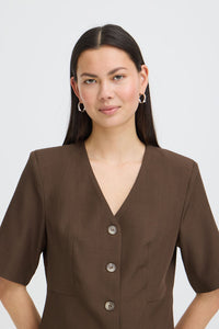 ICHI Fava Short Sleeve Blazer - Brown