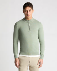 REMUS UOMO Men's Cotton Half Zip Jumper - Green