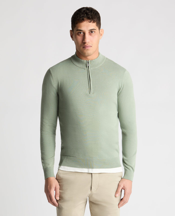 REMUS UOMO Men's Cotton Half Zip Jumper - Green