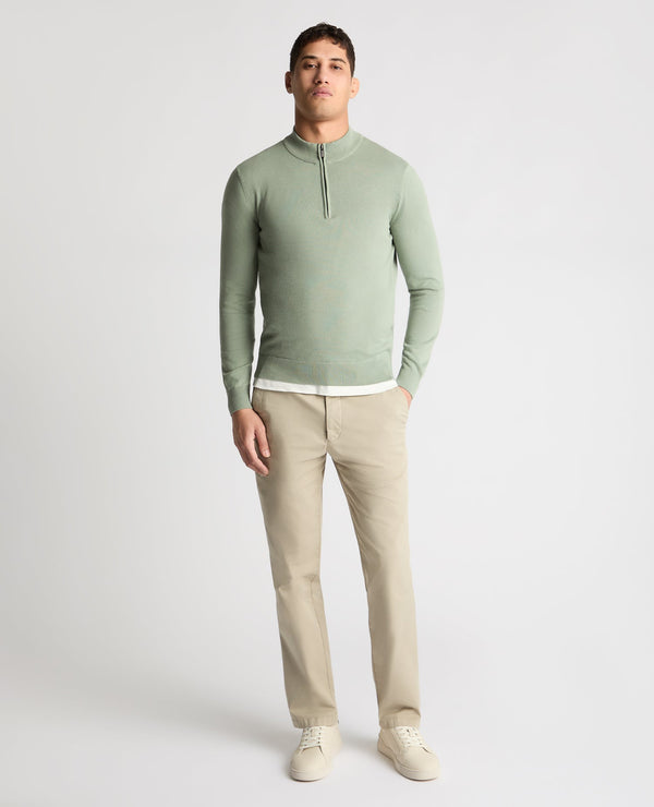 REMUS UOMO Men's Cotton Half Zip Jumper - Green