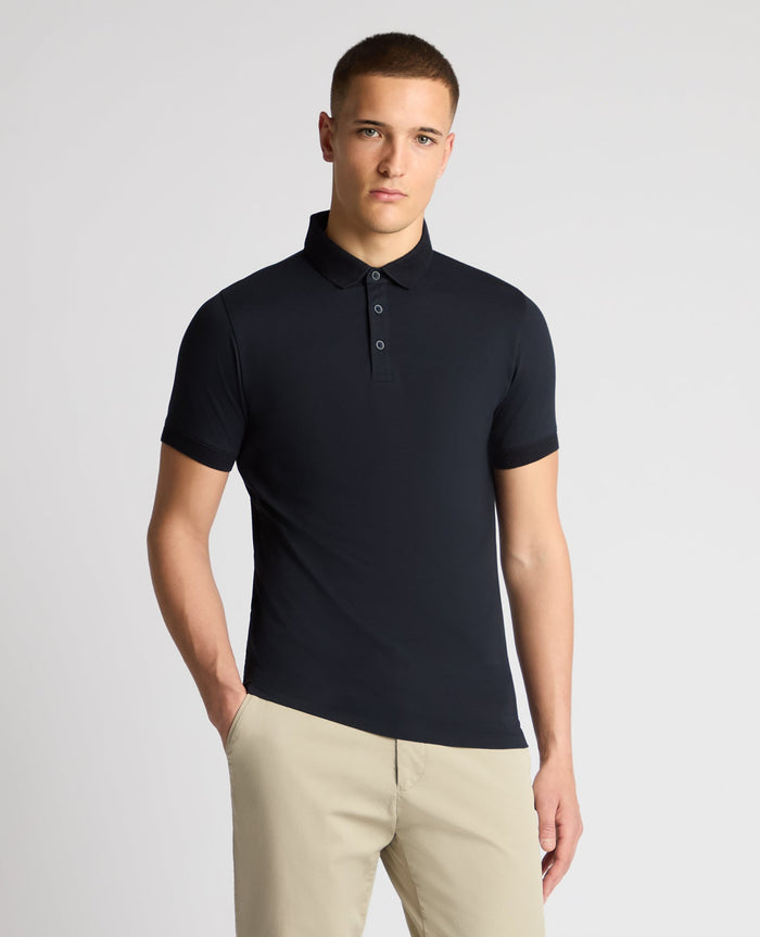 REMUS UOMO Men's Tapered Fit Cotton-Stretch Polo Shirt - Navy