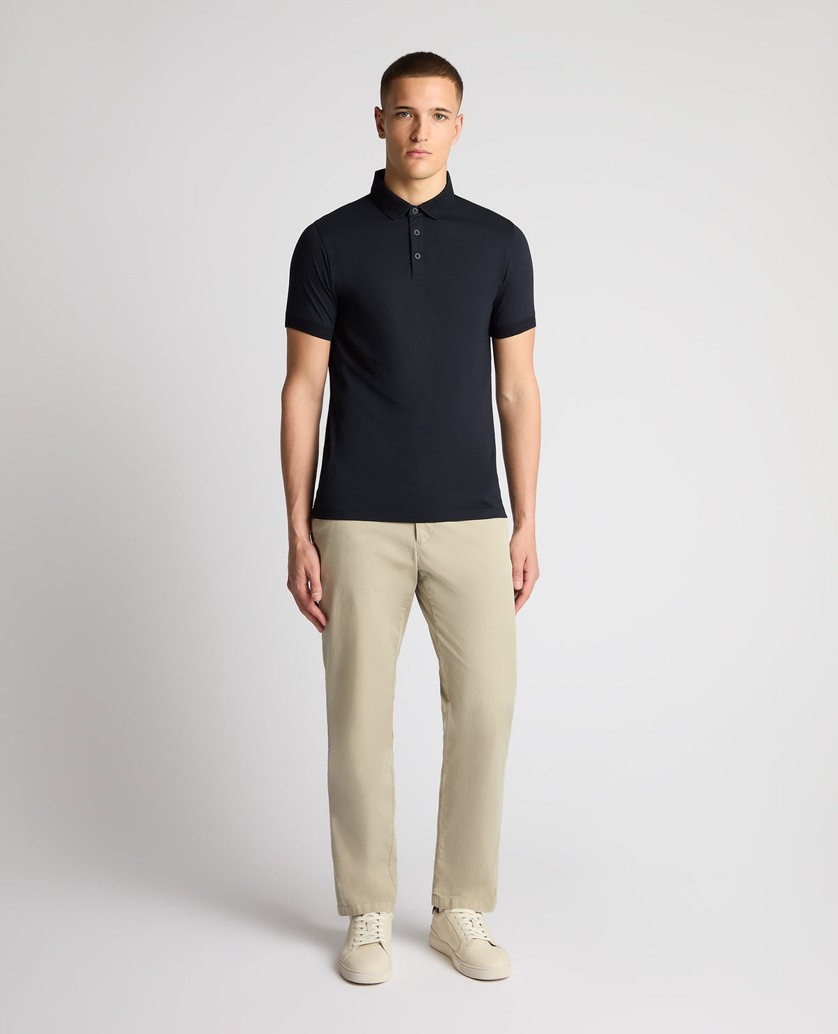 REMUS UOMO Men's Tapered Fit Cotton-Stretch Polo Shirt - Navy