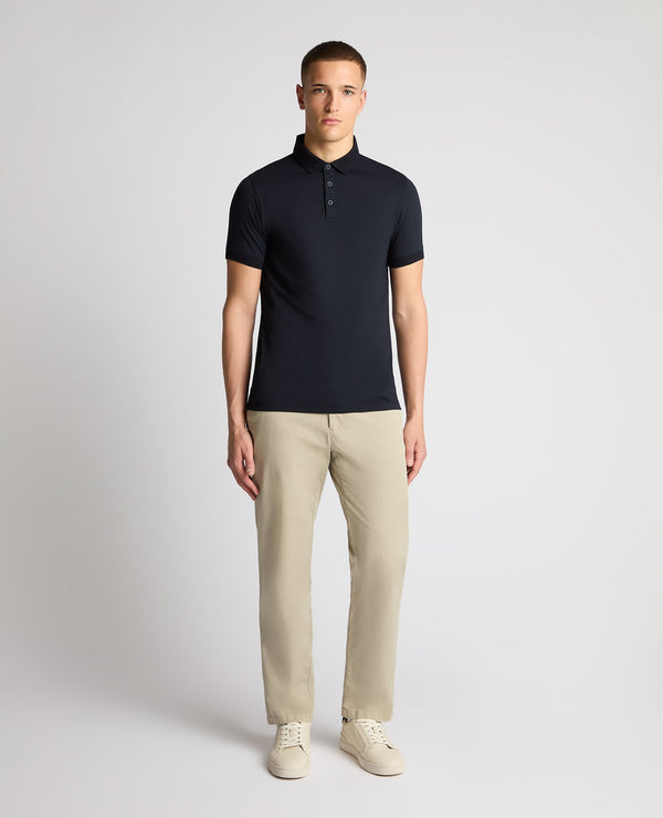 REMUS UOMO Men's Tapered Fit Cotton-Stretch Polo Shirt - Navy