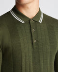 REMUS UOMO : Long Sleeve Knitted Polo - Khaki