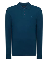 REMUS UOMO 3 Button Long Sleeve Cotton Polo - Teal