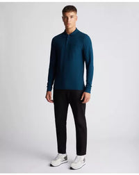 REMUS UOMO 3 Button Long Sleeve Cotton Polo - Teal
