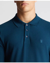 REMUS UOMO 3 Button Long Sleeve Cotton Polo - Teal