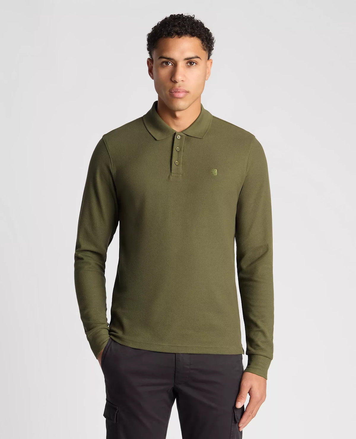 REMUS UOMO 3 Button Long Sleeve Cotton Polo - Khaki