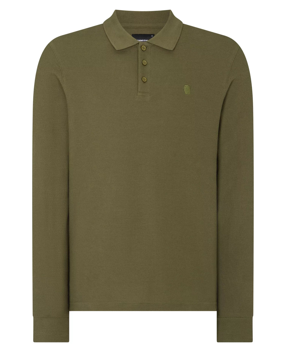 REMUS UOMO 3 Button Long Sleeve Cotton Polo - Khaki