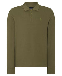 REMUS UOMO 3 Button Long Sleeve Cotton Polo - Khaki