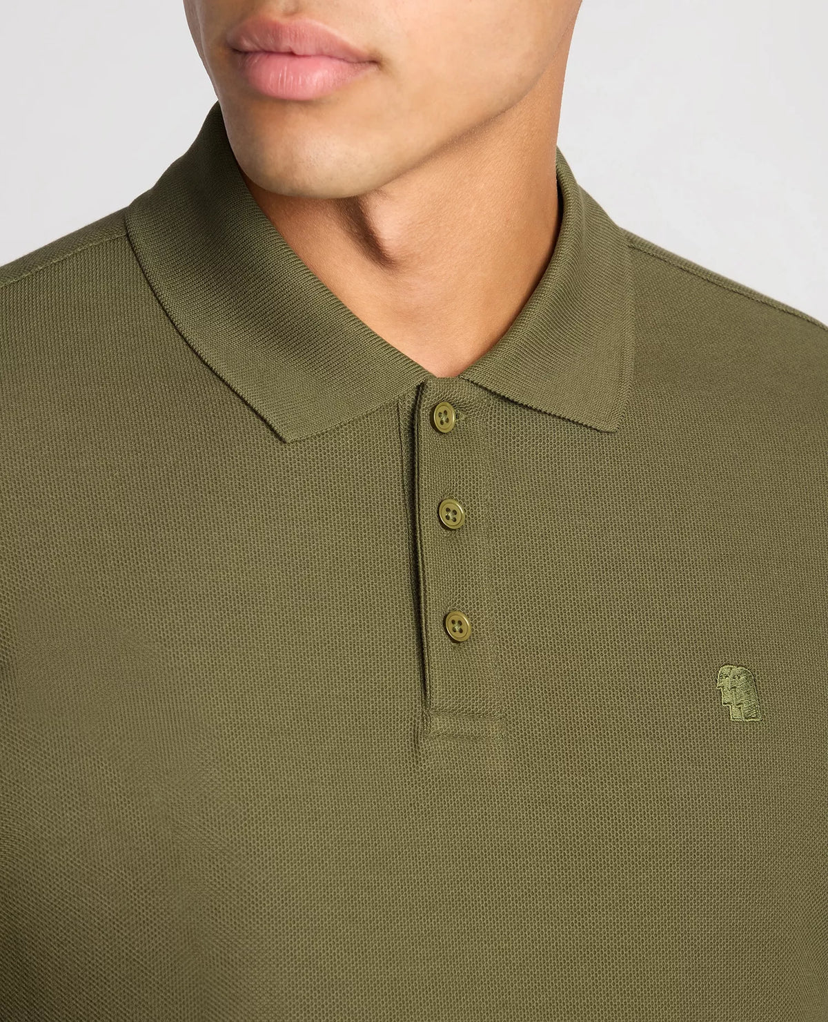 REMUS UOMO 3 Button Long Sleeve Cotton Polo - Khaki
