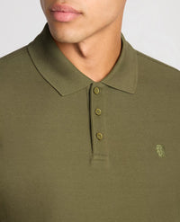 REMUS UOMO 3 Button Long Sleeve Cotton Polo - Khaki