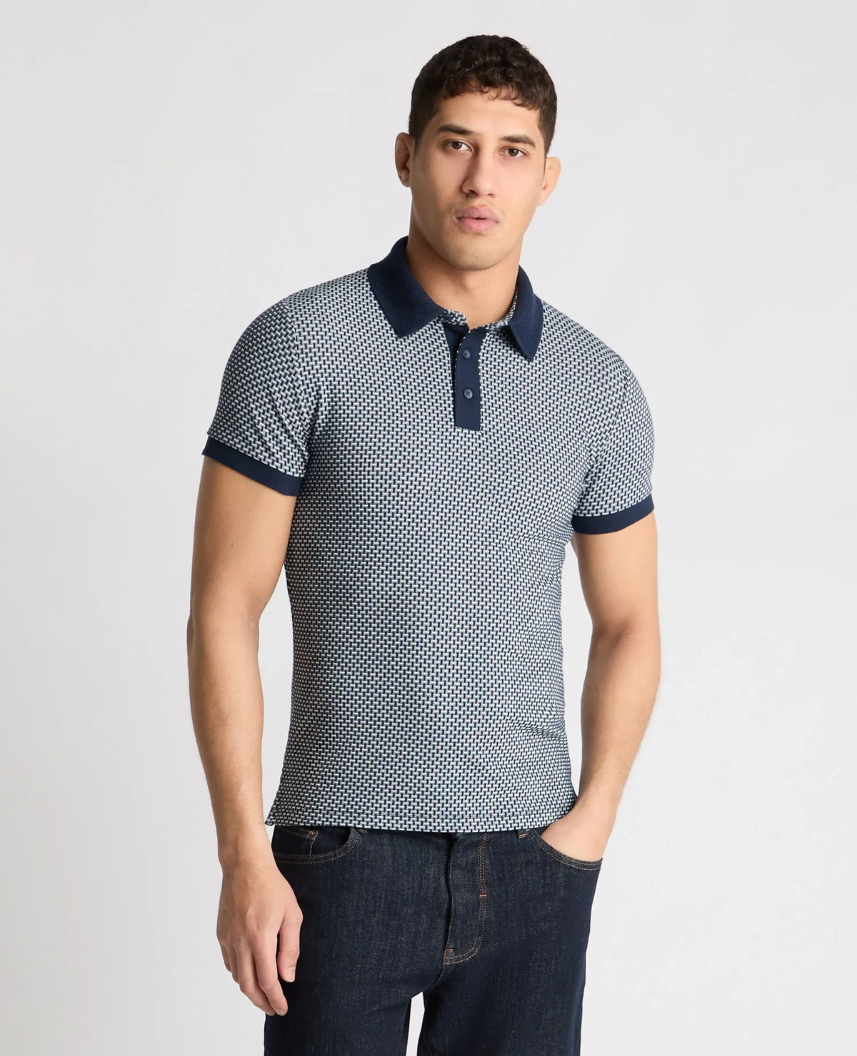 REMUS UOMO SS Tipped Casual Polo Shirt - Dark Blue