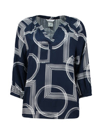 ZABAOINE Cornelia Geometric Blouse - Navy