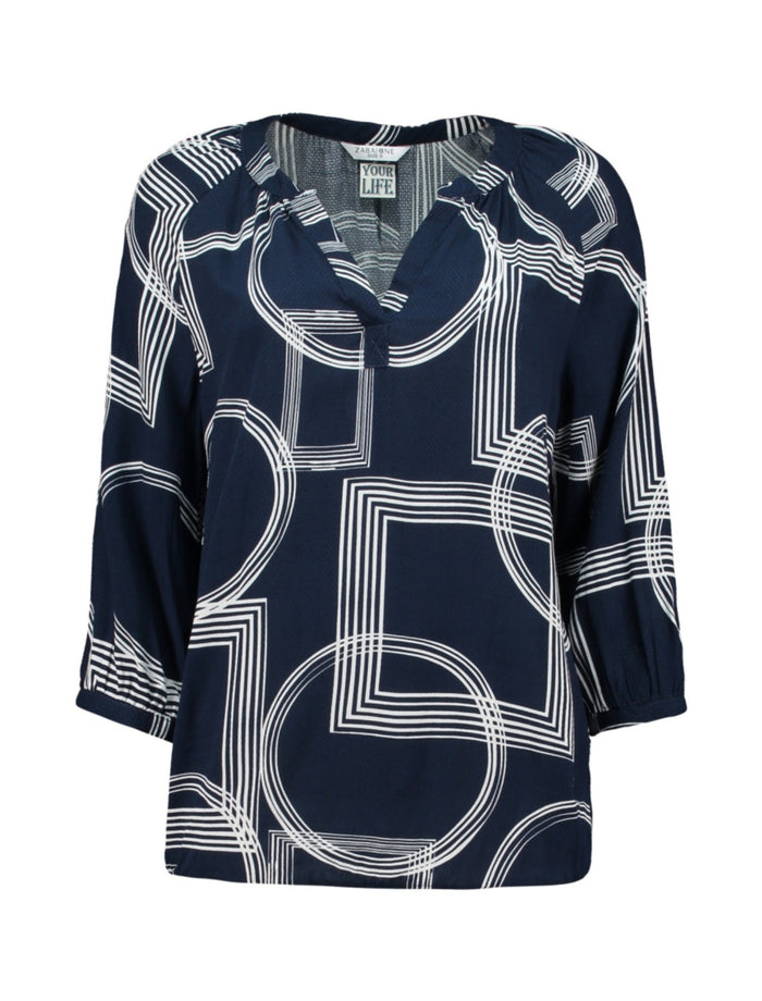 ZABAOINE Cornelia Geometric Blouse - Navy