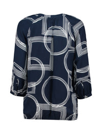 ZABAOINE Cornelia Geometric Blouse - Navy