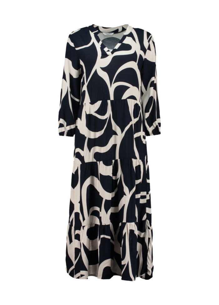 ZABAOINE V-Neck 3/4 Sleeve Dress - Print