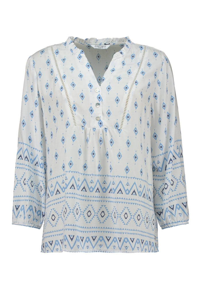 ZABAOINE Long Sleeve Top - Blue Print